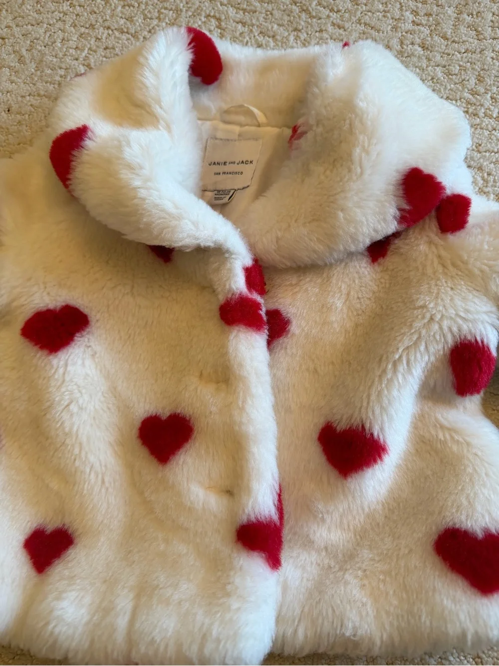 Infant Girls Janie and Jack White Faux-Fur Jacket with Red Heart Print